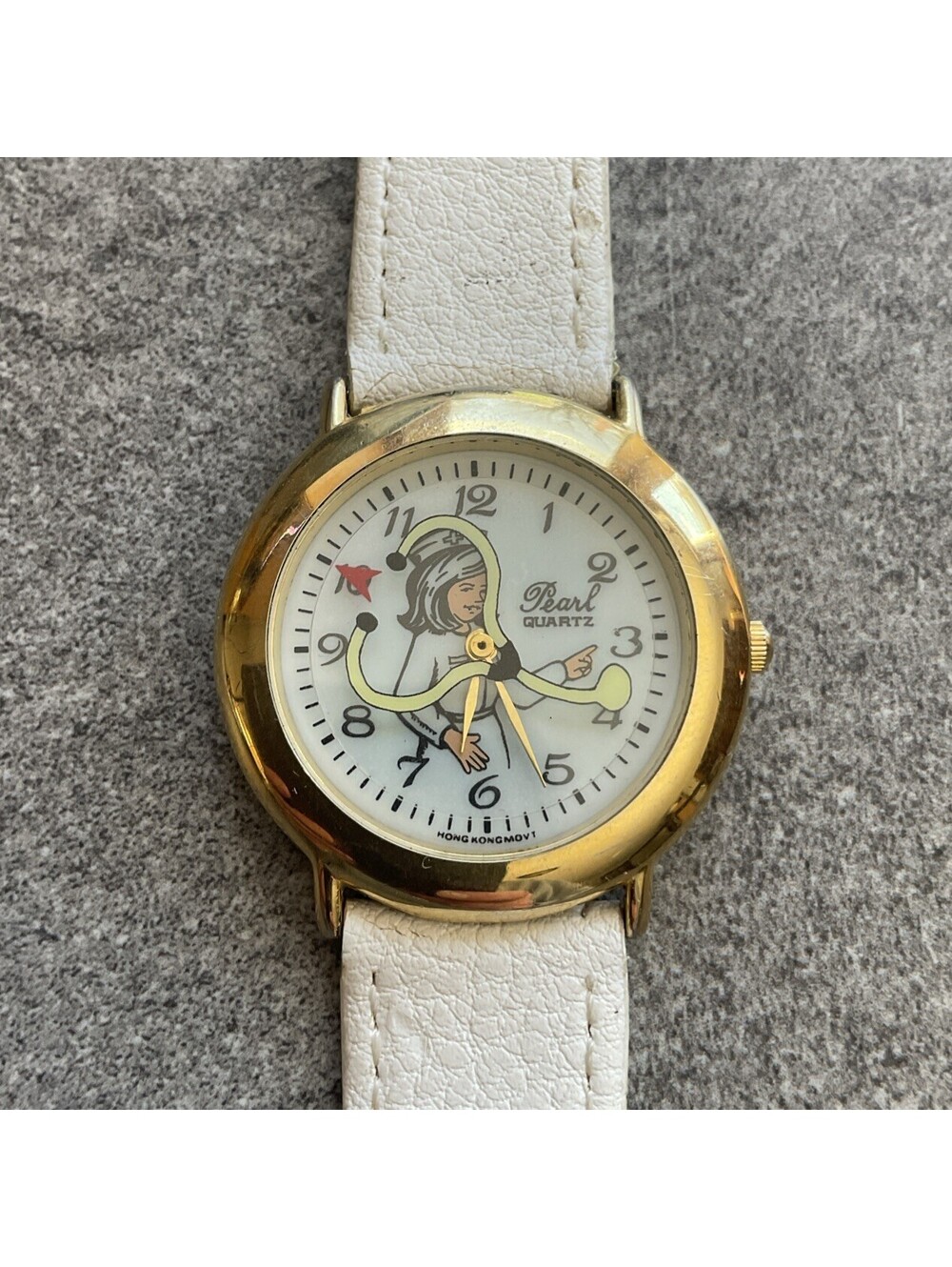Vintage Pearl Womens Watch 35mm Gold Tone Case Rotating Stethoscope Dial B-H